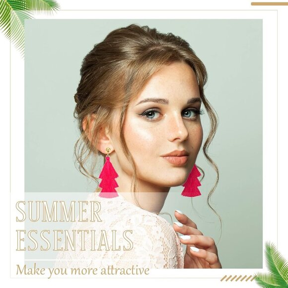 6 Pair Rattan Earrings Straw Tassel Bohemian Earrings for Girl Women Summer Beac - Picture 4 of 6